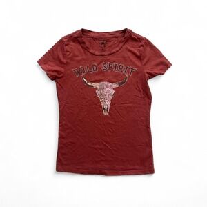 Western Boho Graphic Baby Tee – Wild Spirit Bull Skull Top